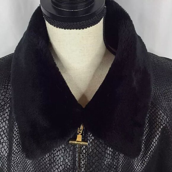Vintage G-III Leather Bomber Jacket Trench Coat Womens Size 2X Faux Fur Collar - Picture 6 of 12